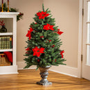 Holiday Poinsettia Tree Artificial Pine LED in Pot, 47"H