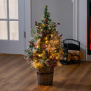 Woodland Storybook Tree Artificial LED Wood Potted Frosted Holly Berry, 32"H