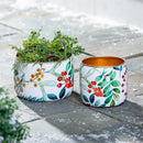 VivaStyle Planter, Metal Printed Planters, Festive Foliage, 8"H,  Set of 2