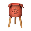Metal Pig Planter With Wooden Stand