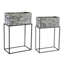 Metallic Embossed Floral Planters, Set of 2