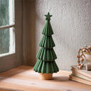 Shades of Green Table Décor Christmas Tree Flocked Ceramic and Wood, 11.75"H