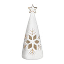 Season to Sparkle LED Table Decor Ceramic Christmas Tree with Snowflake Cut Out, Set of 2
