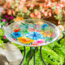 Palm Beach Birdbath, Hibiscus Flower Glass Birdbath, 18"