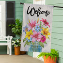 Floral Jar Welcome Burlap House Flag