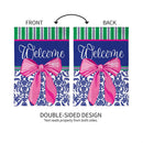 Welcome Bow Chinoiserie Burlap Garden Flag