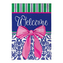 Welcome Bow Chinoiserie Burlap Garden Flag