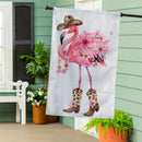 Western Flamingo Burlap House Flag