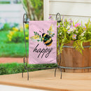 Bee Happy Pink Burlap Garden Flag
