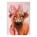 Blossom The Bowtiful Highland Cow Burlap Garden Flag