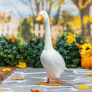 Giddy the Porch Goose 21-inch white metal outdoor statue by Evergreen