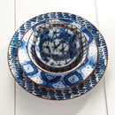 Indigo blue and white porcelain round plate styled as centerpiece