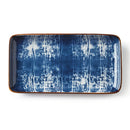 NAPA Indigo 8-inch blue and white porcelain rectangle tray with rust rim