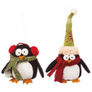 Plush Penguin Ornaments in Wooden Tray, Includes 12 Pieces