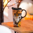 Ceramic Perfect Travel Cup and Puzzle Gift Set, 17oz, w/ Box, Trick Or Treat Gnome