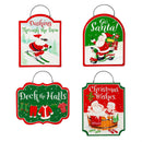 Christmas Vacation Garden Accent, Printed Metal Hanging Sign, Holiday Santa, Asst of 4
