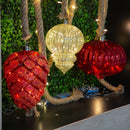 Battery Operated LED Glass Pinecone Hanging Light,Red