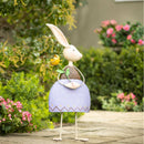 Metal Bunny Holding Flower Statuary