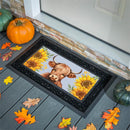 Grateful Gatherings Highland Cow and Sunflowers Flocked Coir Sassafras Mat, 22"x10”