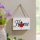 Canada Strong Maple Leaf Wood Hanging Sign w/ Rope, "Home", 11"x6"