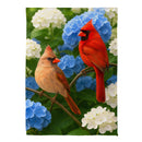 Cardinal Couple Among Hydrangeas Suede House Flag