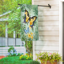 Pollinator Garden Green & Yellow Florals Monarch Butterfly Suede House Flag