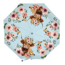Petal & Plow Umbrella Manual Compact with Sleeve, Farm Highland Cow, 38" Canopy x 22.5"H