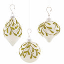 Napa Home Garden, MISTLETOE GLASS ORNS ,SET OF 3 PEARL/GRN