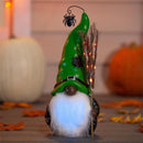 16"H LED Resin statuary, Black Witch Gnome with Green hat