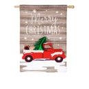 Vintage Christmas Truck House Linen Flag