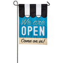 We Are Open Garden Applique Flag