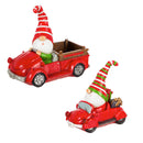 8"H LED Battery Operated Holiday Gnome Driving Buggy & Truck Garden Statuary, 2 Asst