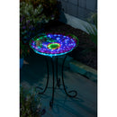 18" Solar Hand Painted Embossed Glass Bird Bath with Stand, Butterfly,2gb1186
