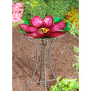 18" Hand Painted and Embossed Shaped Bird Bath, Pink Flower,2gb6967