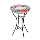 16" Glass Bird Bath with Stand, Striped Florals,2gb7005