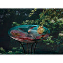 18" Solar Hand Painted Embossed Glass Bird Bath with Stand, Floral Hummingbird,2sp6285