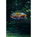 18" Solar Hand Painted Embossed Glass Bird Bath with Stand, Harvest Sunflowers,2sp6286