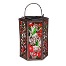 Handpainted Embossed Glass and Metal Solar Lantern, Hummingbird and Florals