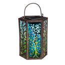 Handpainted Embossed Glass and Metal Solar Lantern, Blue Delphinium Florals
