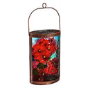 Handpainted Embossed Glass and Metal Solar Lantern, Geranium