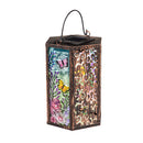 Handpainted Embossed Glass and Metal Solar Lantern, Wild Florals with Butterflies