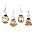 Metal & Rattan Hanging Solar Lantern- Triangle 4 Asst