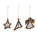 Metal and Wood Ornament, Star/Christmas Tree/Angel, 3 Assorted