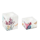 Ceramic Square Tealight Holder, Vivid Bouquet, Set of 2,3th7057c