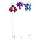 50"H Wind Spinner Garden Stake, 3 Asst, Ladybug, Butterfly, Dragonfly
