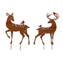 Metal Deer w/Cardinals and Jingle Bells Garden Stake, Set of 2