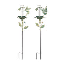36"H Rain Gauge Garden Stake, Verdigris Butterfly and Hummingbird, 2 Asst