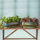 Nested Aged Brass Patina Finished Trough Planters, Set of 2