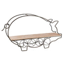 Metal and Wood Pig Wall Wine Holder