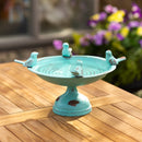Perched Birds Metal Tabletop Bird Bath, Turquoise
